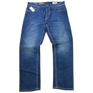T.K. Axel Blue Trumbull Athletic Jeans Mens 38x32 Stretch Contrast Stitch NEW